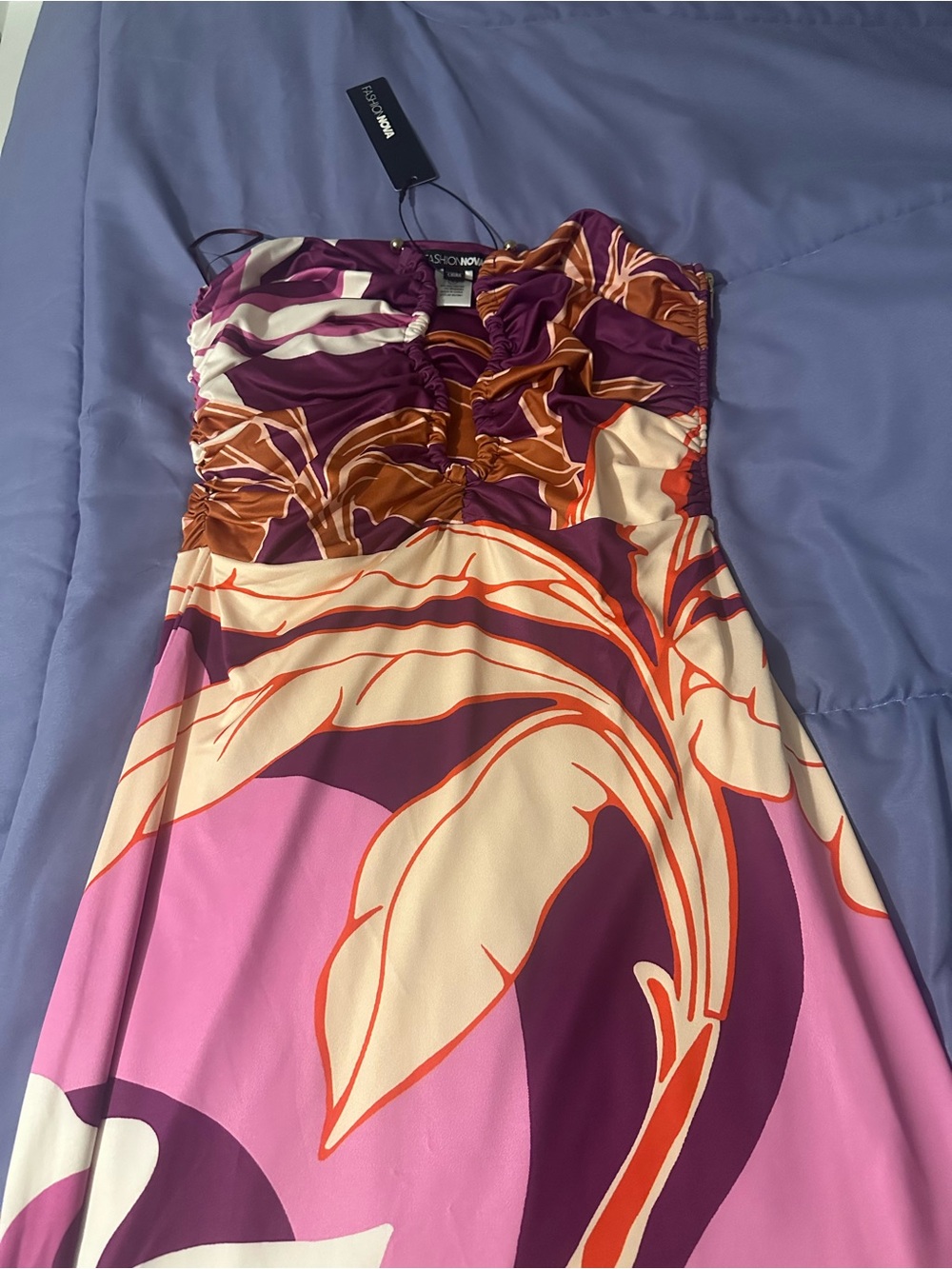 Strapless Floral Maxi Dress in Pink and Purple